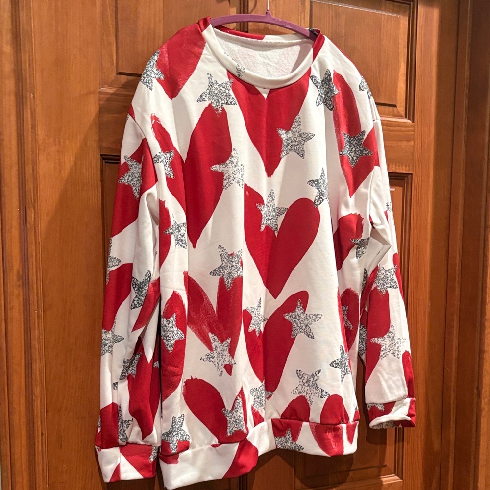 Red and White Heart and Star Sweater